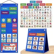PITCOTT Visual Schedule for Kids Chore Chart，3 in 1 Daily Schedule Board Routine Pocket Chart Cards for Toddlers,Autism Learning Materials Tool Wall Planner for Home School with 70 Cards Kids