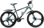 Mountain Folding Bike, 26" Fully Suspended Double Disc Brake Bicycle with Front and Rear Fenders 27 Speed Aluminum Alloy Frame Unisex Off Road Bicycle,BlackBlue