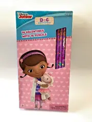 Disney Junior Valentine Collections Doc McStuffin 16 Cards & 16 Pencils New