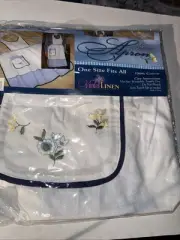 NEW In PKG Apron by Violet Linen Embroidered;100% Cotton; Blue & White
