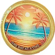 Sunrise On Beach Palm Tree Tropical One Day at A Time Medallion Serenity Prayer Chip