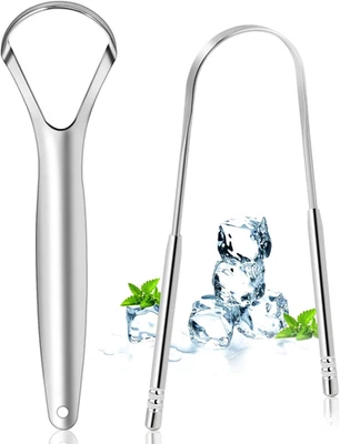 2 Tongue Cleaner Stainless Steel Tongue Scraper, Tongue Brush for Mouth Cleaning