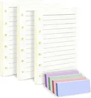(Set of 270 Sheets) A7 Lined Paper with Label Sticker, Mini Binder Refills, 6-Hole Loose Leaf Paper for A7 Budget Planner Journals Notebook