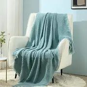 CREVENT Knit Throw Blanket for Couch Sofa Chair Bed Home Decoration, Soft Warm Cozy Light Weight for Spring Summer Fall (127x152cm Teal Blue)