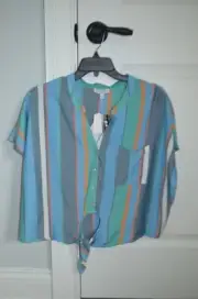 Patrons of Peace Tilly's Striped Cropped button Front Top size L Large