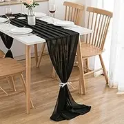 Black Chiffon Table Runner 27x120 Inches Wedding Tablecloth Sheer Table Runners for Bridal Shower Birthday Party Table Decoration, Romantic Runner