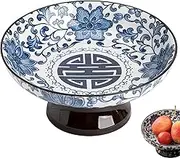 HannaFires Vintage Blue and White Porcelain Tea Pastry Tray - Footed Fruit Platter, Asian Style Small Plates, Snack Dessert Nut Bowls, Ceramic Serving Tray, Japanese and Asia Phoenix Design