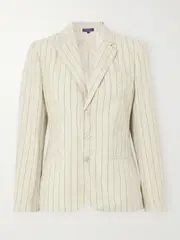 [Ralph Lauren Collection] Ralph Lauren Collection - Skye Pinstriped Cotton And Linen-blend Blazer - Ivory - US2 US 2 Ivory