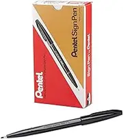 Pentel Arts Sign Pen 0.8mm Medium Nib Black Ink, Box of 12 Pens (S520-A)