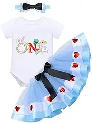 [IMEKIS] Toddler Baby Girls 1st Birthday Outfit Romper + Tutu Skirt + Headband Cake Smash Photo Shoot Clothes Set