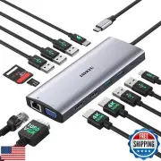 14-in-1 USB C Docking Station Dual HDMI 4K@60Hz, 100W PD/VGA/USB3.0and2.0/RJ4