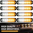 8X Amber/White 6 LED Car Truck Flashing Warning Hazard Beacon Strobe Light Bar