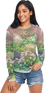 [RPLIFE] Garden Blooming Flowers Mesh Tops, Sheer Shirt Women S-XXL