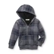 Toughskins Boys Sherpa Lined Gray Plaid Zip Up Hooded Jacket NWT 12M