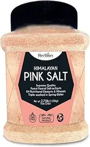 Herbion Naturals Himalayan Pink Salt Jar - Fine Grain, 1.25 Kg | GMO Free, Vegan, Kosher Certified | Triple-Washed, Chemical Free
