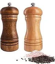 Salt and Pepper Grinders Set, Manual Wooden Salt and Pepper Mills Shakers, Ceramic Rotor with Strong Adjustable Coarseness (5.5inch)