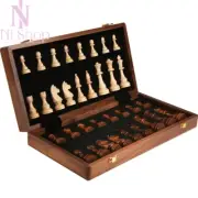 Wooden Chess Set Magnetic Folding Chessboard Draughts Backgammon Toys Gifts Game