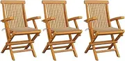 Garden Patio Lounge Chairs, 3 Pcs Solid Teak Wood Furniture with Beige Cushions for Outdoor Deck, Foldable Chair for Balcony and Garden Furniture