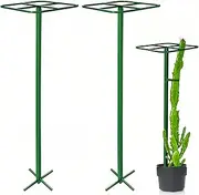 Zealor 2 Pack Dragon Fruit Trellis, 12"x12"x50" Adjustable Dragon Fruit Trellis Metal Climbing Plant Support Frame Cactus Tower Plant Cage for Vertical Gardening Vegetable Garden Outdoor, Green