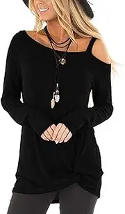 [TEMOFON] Womens Long Sleeve Shirts Side Split Loose Casual Tunic Tops Pullover S-2XL
