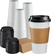 Comfy Package [16 oz. - 100 Sets Disposable Coffee Cups with Lids and sleeves -
