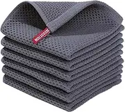 ACEmedia 100% Cotton Waffle Weave Kitchen Dish Cloths, Ultra Soft Absorbent Quick Drying Dish Towels, 12x12 Inches, 6-Pack, Grey