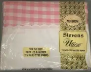 VINTAGE STEVENS UTICA PINK GINGHAM TWIN SHEET SET BRAND NEW IN PACKAGE
