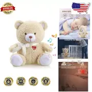 Soft Plush Sleeping Bear with White Noise & Night Light for Babies - 9 Sounds