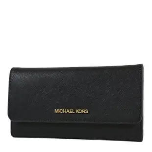 【Michael Kors】金字小LOGO素面防刮皮革三折長夾-黑色