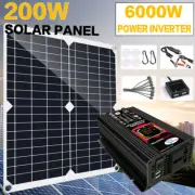 6000W Car Power Inverter DC 12V/24V to AC 110V Converter + 200W Solar Panels Kit