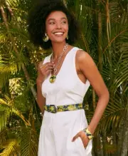 PATRICIA NASH Silver/Positano Lemon Leather Pendant Hammered Chain Necklace NWT