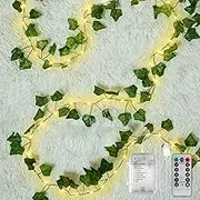 OMIKA 40FT 120LED Vine Fairy Lights Battery Operated, 8 Modes & Timer Ivy String Light with Remote, Green Leaf Lights for Indoor Bedroom Classroom Office Wall Garden Party Wedding Decor (Warm White)