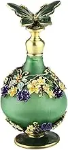 Vintage Perfume Bottle Mini Cologne Dispenser, Heart Shape Handmade Manual Painting Small Empty Refillable Bottles Metal Glass Wedding Decor Gift(Green 23ml)