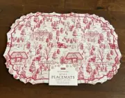 Envogue Set Of 8 Placemats PVC New Etoile Christmas Scalloped Houses Red Truck