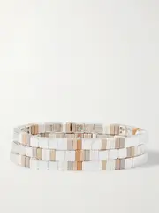 [Roxanne Assoulin] Roxanne Assoulin - The Quiet Time Set Of Three Silver-tone Enamel Bracelets - White - One size One size White