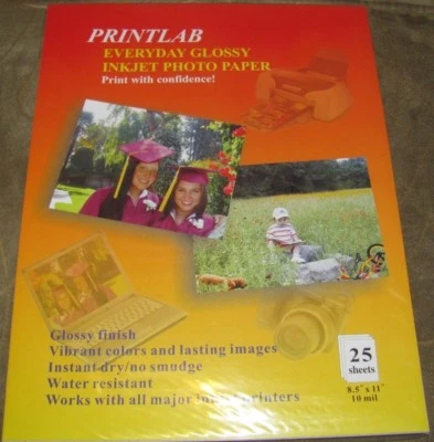 Printlab 25 Sheets Everyday Glossy Inkjet Photo Paper 8.5"x11" Letter Size