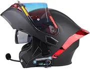 Bluetooth Motorcycle Full Face Helmet Tail Modular Anti-Fog Double Visor Integrated Sport Helmet Adults Men Women Flip Up Front Helmets Downhill ATV Racing Helmet DOT Approved