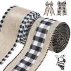 Buffalo Plaid Wired Edge Ribbons Christmas Decor Burlap Fabric Craft Ribbon Roll