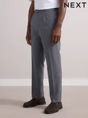 Grey Wool Rich Smart Textured Trousers With Side Adjusters (B14078) | $126