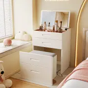 White Rubberwood Dressing Table Bedside Tables 2-in-1 Set with Mirror