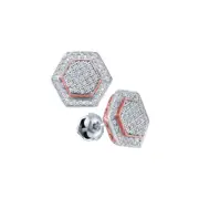 10kt White Gold Womens Round Diamond Cluster Rose-tone Hexagon Stud Earring