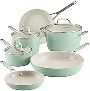 KitchenAid Hard Anodized Ceramic Ceramic Nonstick Cookware Pots and Pans Set, 9 Piece - Pistachio
