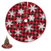 Christmas Tree Skirt 90CM Red Black Plaid Snowflake Xmas Tree Skirt for Christmas Party-Large Snowflake Patterns