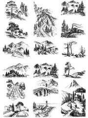Mountain River Train Bridge Valley Scenery Clear Stamps Scrapbook Card Craft