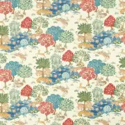 Sanderson Whimsical Tiger Antelope Print Fabric- Pamir Garden Cream Indigo 4.5yd