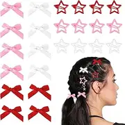 Nogeqi Pack of 24 Star Hair Clips, Mini Bow Hair Clips, Small Hair Bows Y2k Hair Accessories, Star Hair Clips, Cute Hair Bow, Small Stars Hair Clips for Girls and Women (White, Red, Pink)