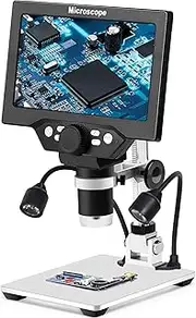 LCD Digital USB Microscope,7 inches HD Screen 1080P 1200X Magnification Camera Video Recorder Handheld Microscope with Metal Stand,8 LED Lights for Soldering,PCB Circuit Board Repair,Coins Collector