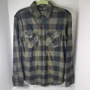 True Religion Flannel Plaid Western Snap Shacket Men Size Small Green Black NWT