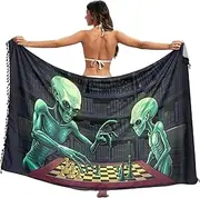 [RPLIFE] Funny Aliens Sarong Wraps for Women Fringe Beach Sarong for Women, Large, Funny Aliens, Large