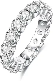 [AnuClub] Moissanite Eternity Ring, Round/Emerald Cut 5cttw D Color Lab Created Diamond Sterling Silver Wedding Band Ring for Women